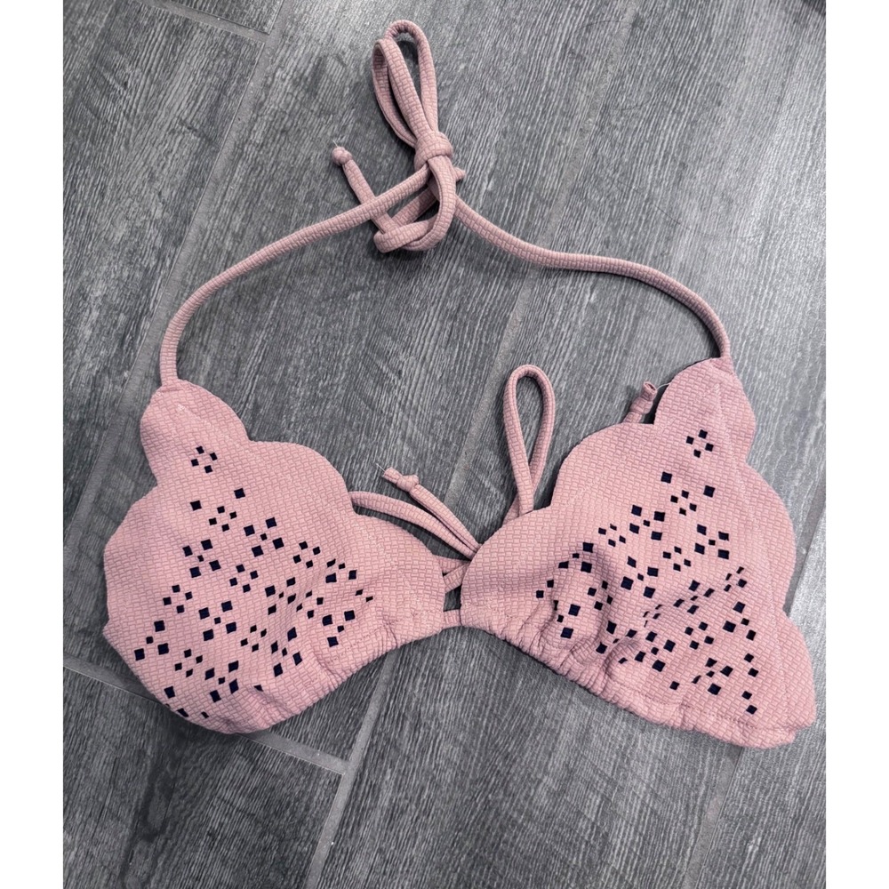 Marysia Swim Antibes Bikini‎ Top Pink/Navy Size Medium Scallop TOP ONLY